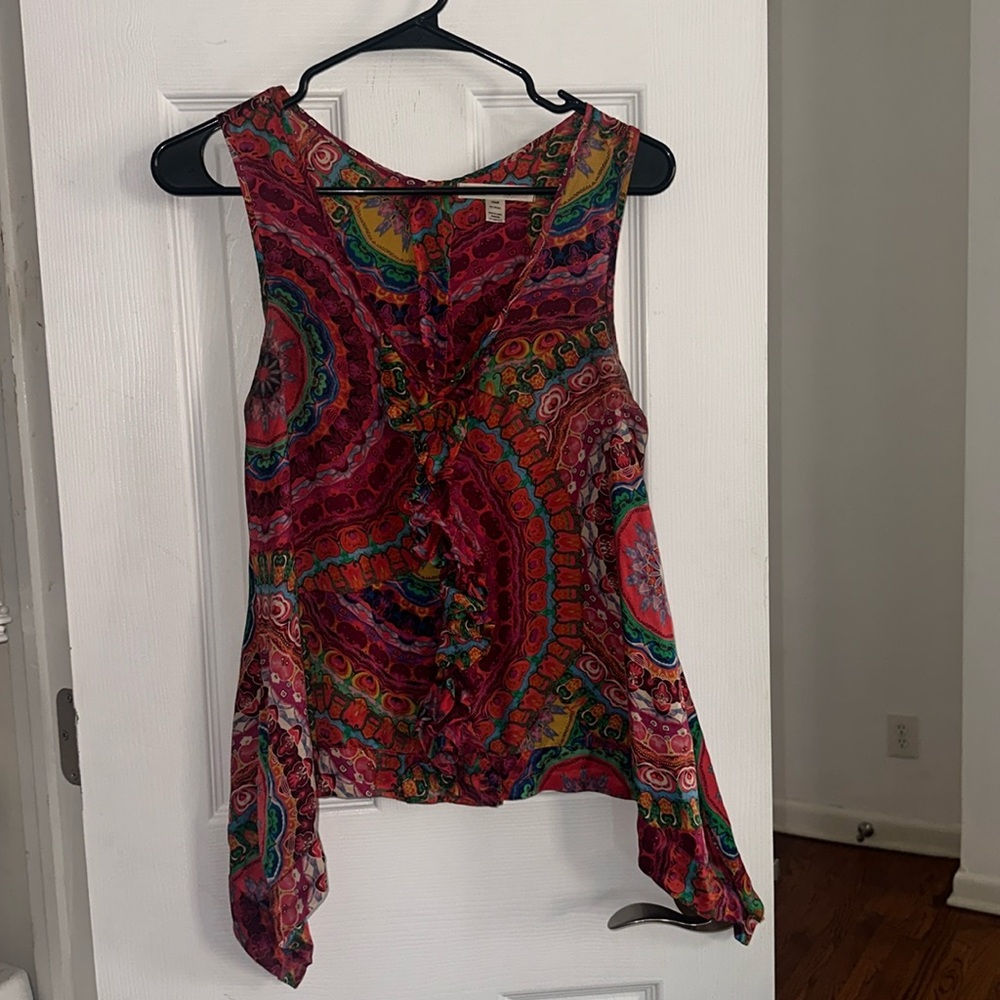 Trinity 100% Silk Ruffle V Neck Tank Top Shirt